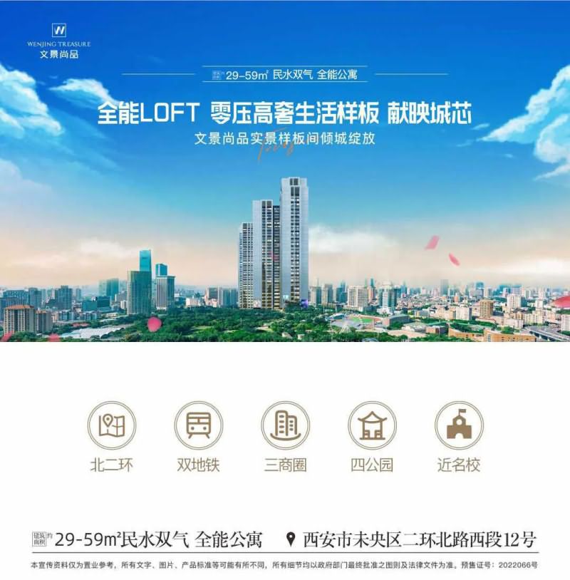 文景尚品LOFT公寓及平层SOHO公寓出售，建面约29-59平米，13300元/平